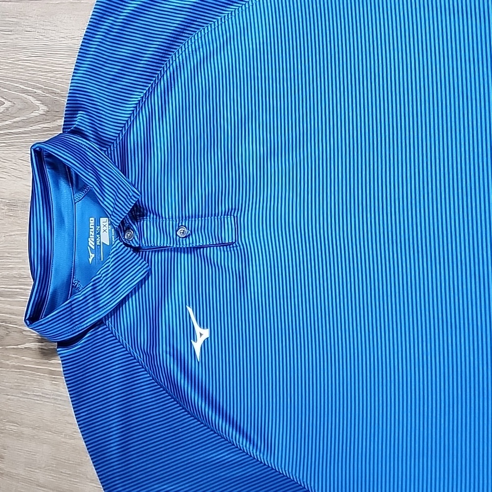 Mizuno Blue Striped Casual Golf Polo Shirt XXL Large Short Sleeve Activewear - Picture 3 of 3